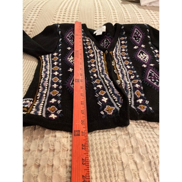 Vintage Christopher & Banks Sweater Cardigan Black Hand stitched Embroidery Med - Picture 12 of 12